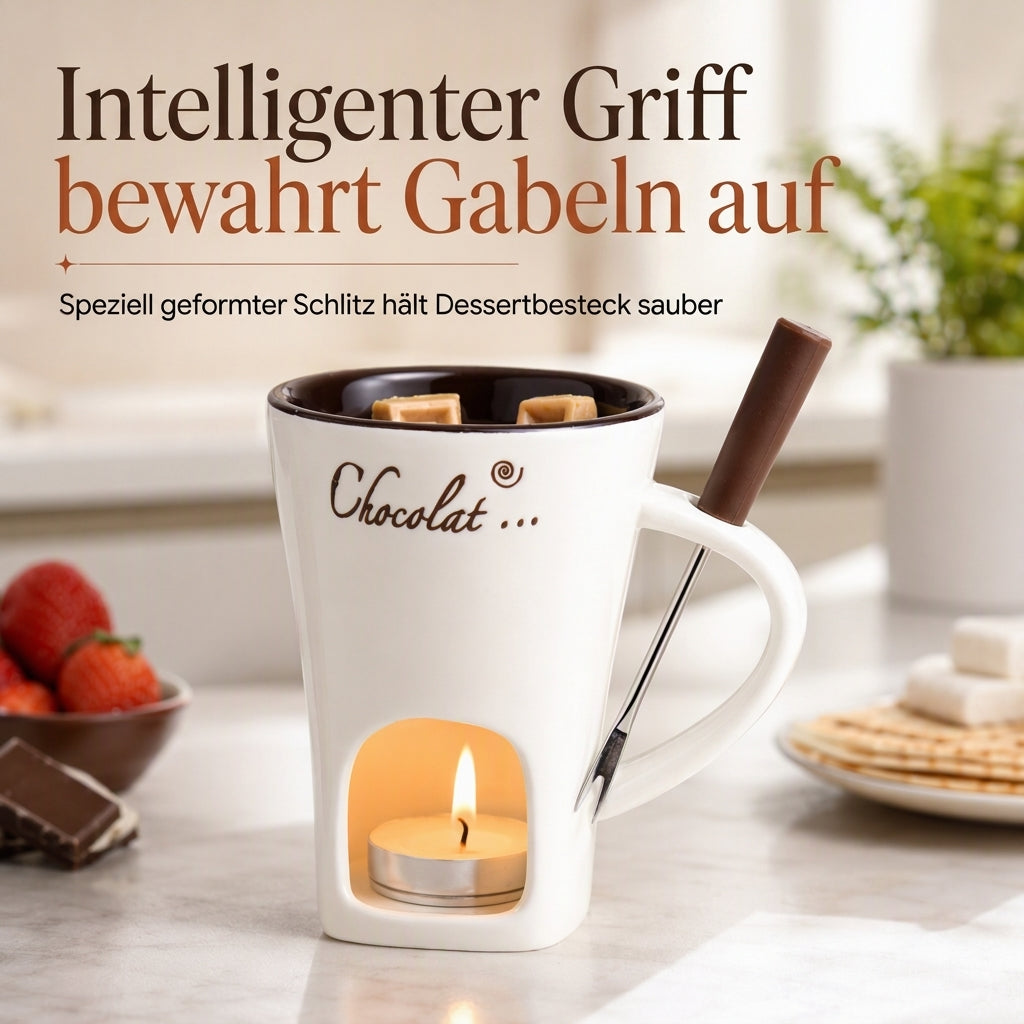 🍫Keramik-Schokoladen- und Käsefonduebecher mit Gabel🍓