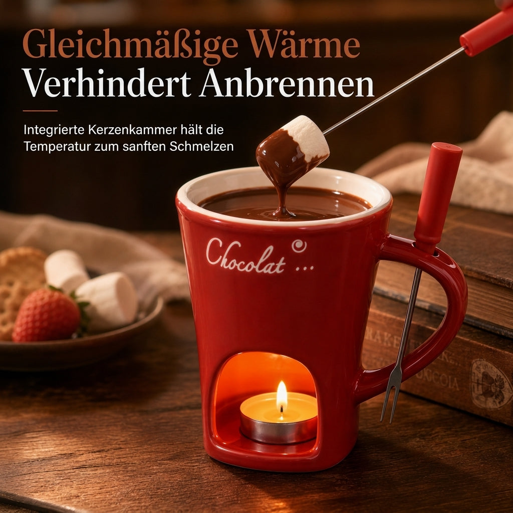 🍫Keramik-Schokoladen- und Käsefonduebecher mit Gabel🍓