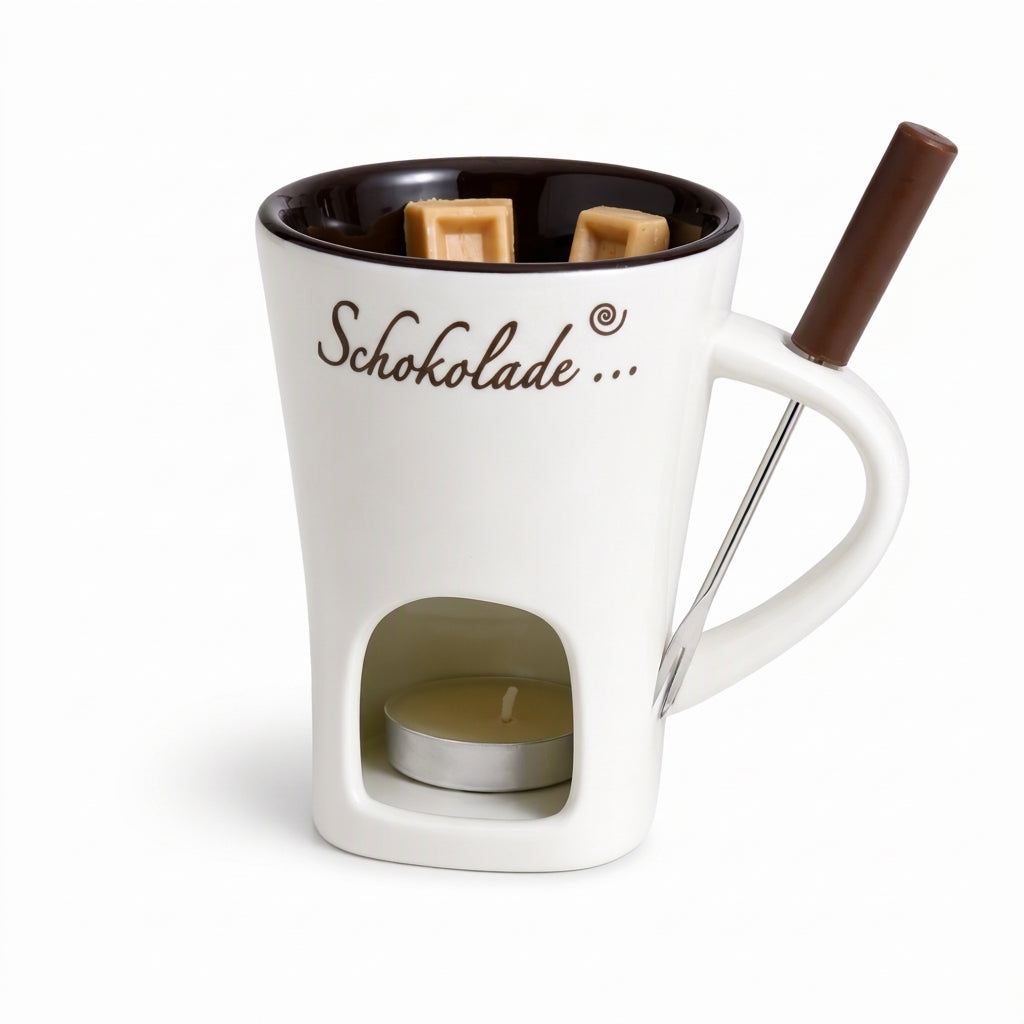🍫Keramik-Schokoladen- und Käsefonduebecher mit Gabel🍓