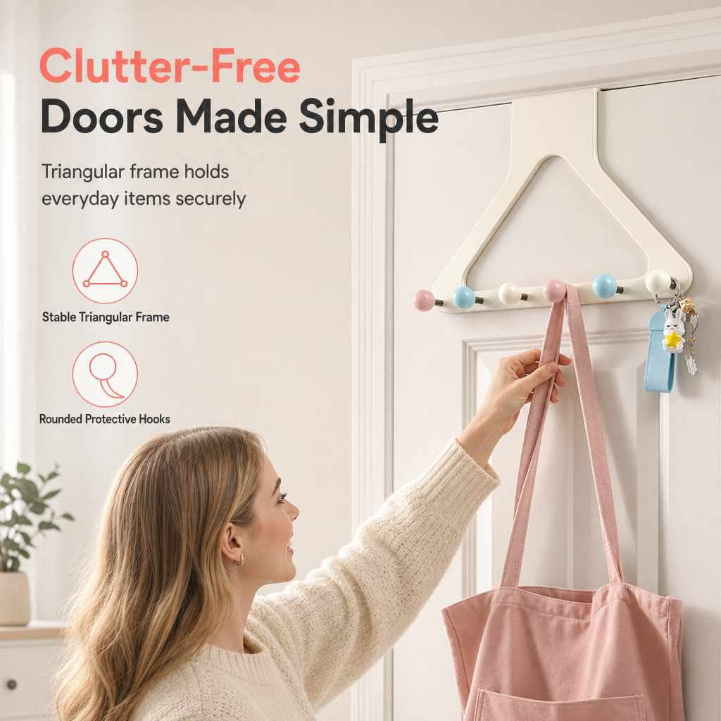 🏆50 % Rabatt!!🌈Cremefarbener Türhaken-Organizer, erhöht und verstärkt, ohne Bohren, robuste Hängevorrichtung für Mäntel, Hüte und Taschen fürs Schlafzimmer🚪