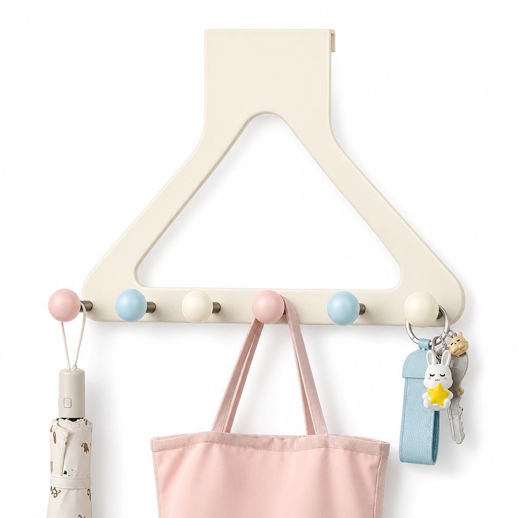 🏆50 % Rabatt!!🌈Cremefarbener Türhaken-Organizer, erhöht und verstärkt, ohne Bohren, robuste Hängevorrichtung für Mäntel, Hüte und Taschen fürs Schlafzimmer🚪