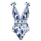 💥 Sonderangebot: 50 % Rabatt 💥 V Neck Lace Up Printed One Piece Swimsuit And Skirt