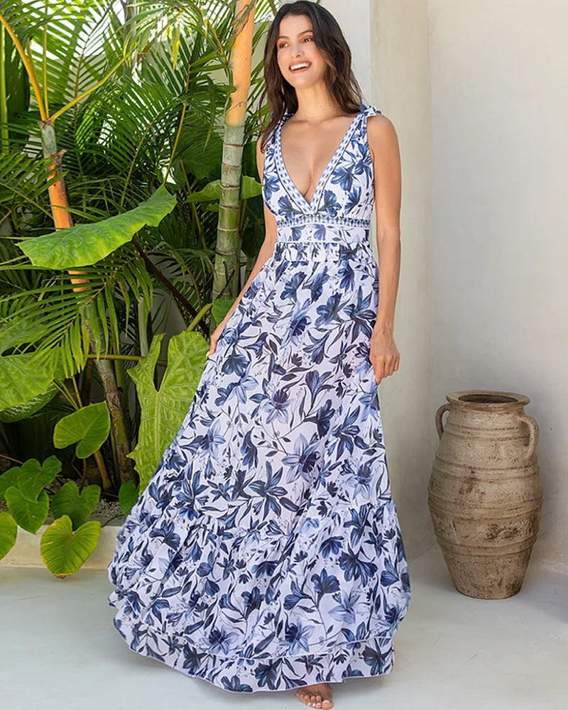 💥 Sonderangebot: 50 % Rabatt 💥 V Neck Lace Up Printed One Piece Swimsuit And Skirt