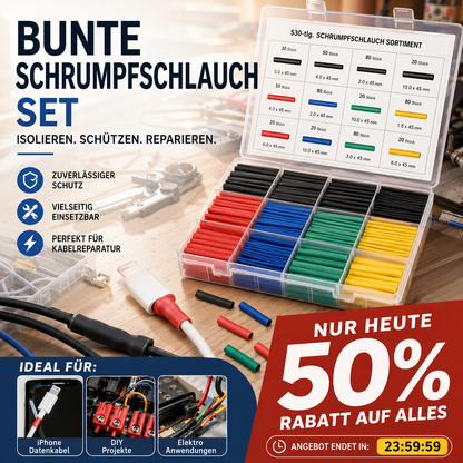 📢📢50 % Rabatt!!+1+1 GRATIS!!⏰🔧 Farbsortiertes Schrumpfschlauch-Set im Koffer | 328/750Teilen🛠️📦