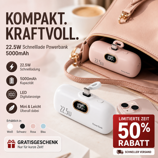 🔋 50% RABATT! 📱 Mini-Powerbank 5000mAh – Tragbar, Schnellladung & Perfekt für Unterwegs ✨
