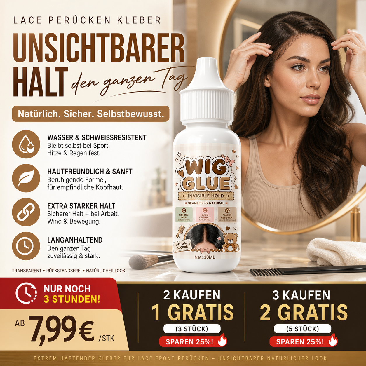 ⏳💥 Nur noch 3 Stunden – 7,99 €!! 🔥💧 Extrem haftender Kleber für Lace Front Perücken – unsichtbarer natürlicher Look