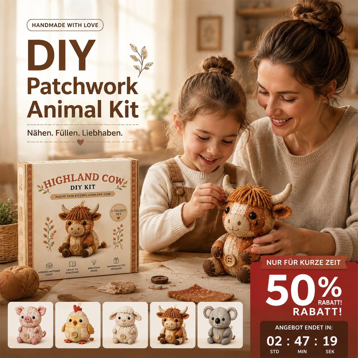 🔥🎁 50 % Rabatt!! 🥳 Kreatives DIY-Patchwork-Tier-Bastelset 🐾