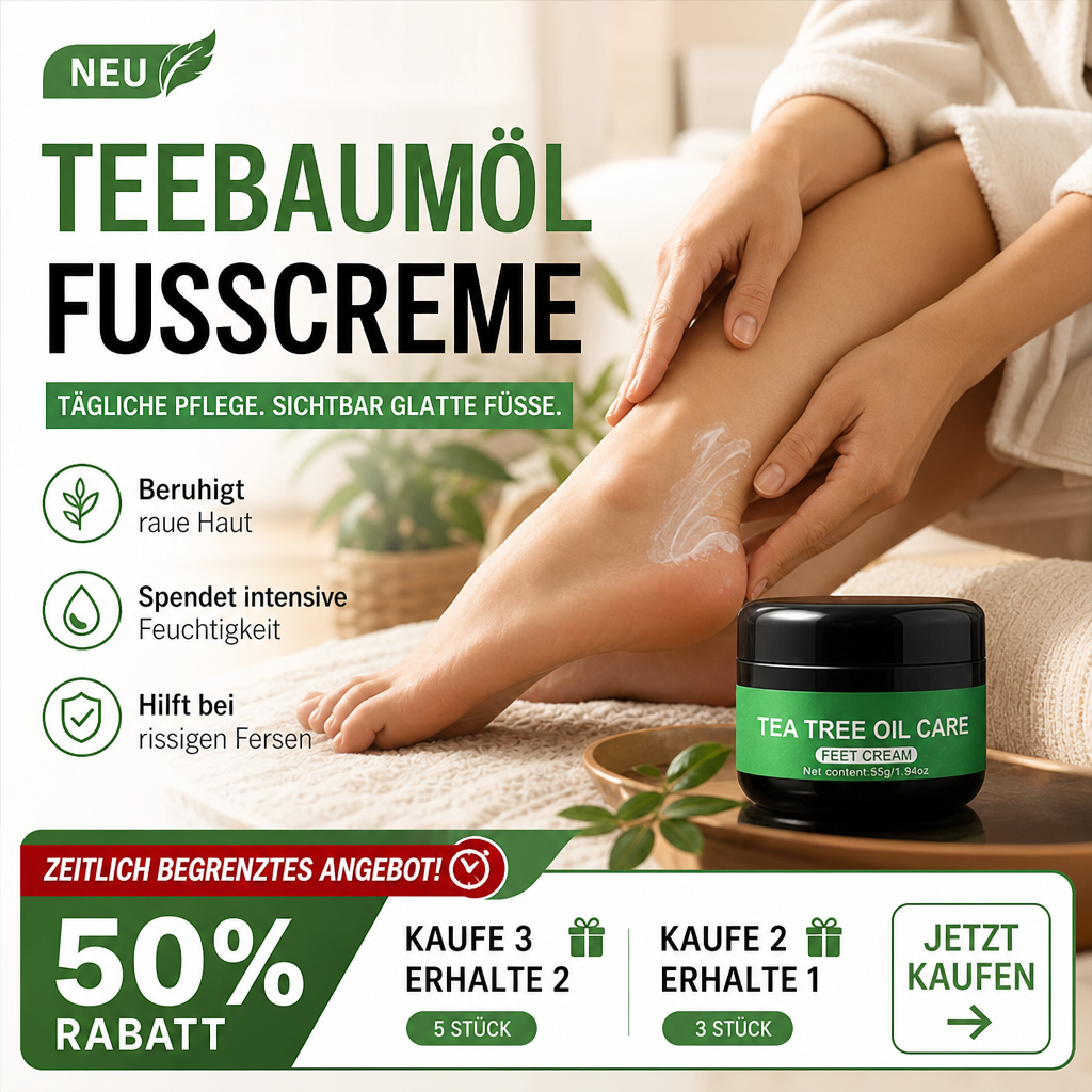 ⏳🔥50% RABATT 🦶 Natürliche Teebaumöl-Fußpflege – Gegen Fußgeruch & trockene Haut