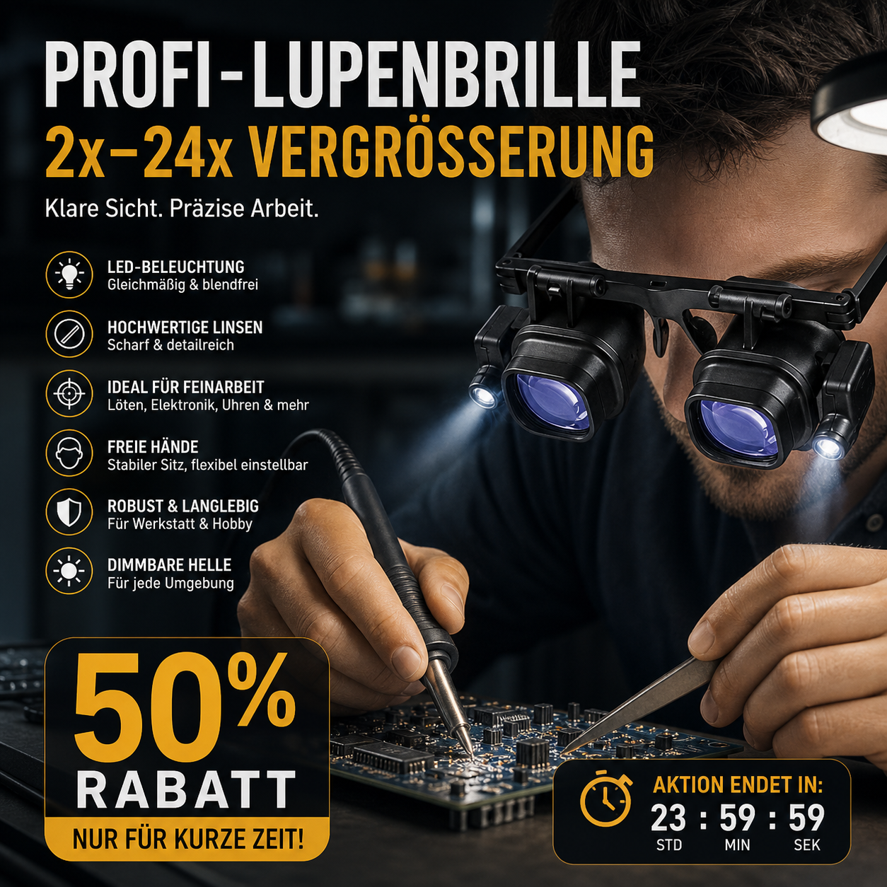 🔍 50% RABATT! ⏰ LED-Präzisionslupe für Elektronik und Handwerk – Verstellbarer Ständer & 10-20X Zoom – Perfekt für Löten, Uhrenreparatur oder Miniaturmalerei – handsfree & hell 🛠️