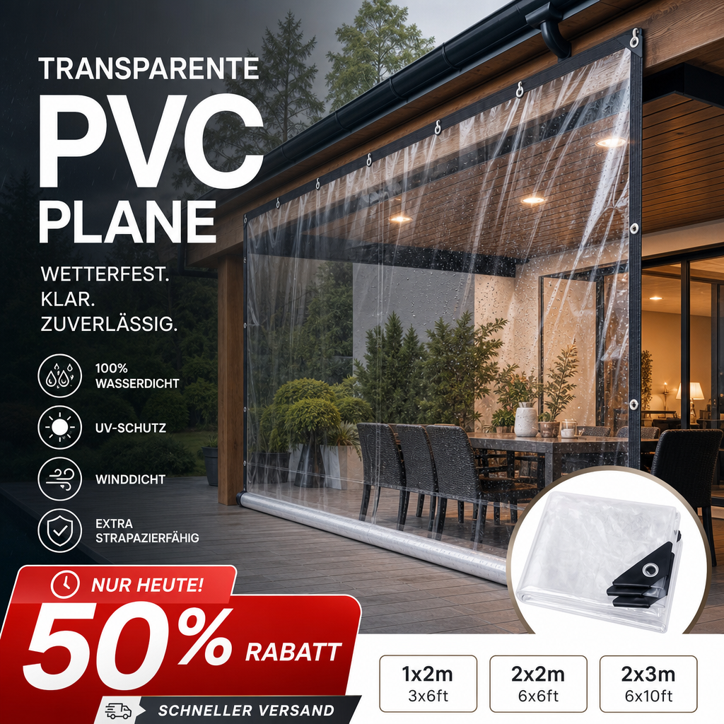 📢📢50 % Rabatt!! 🛡️🌧️Hochwertige, wetterfeste, transparente Planen (14 Mil)