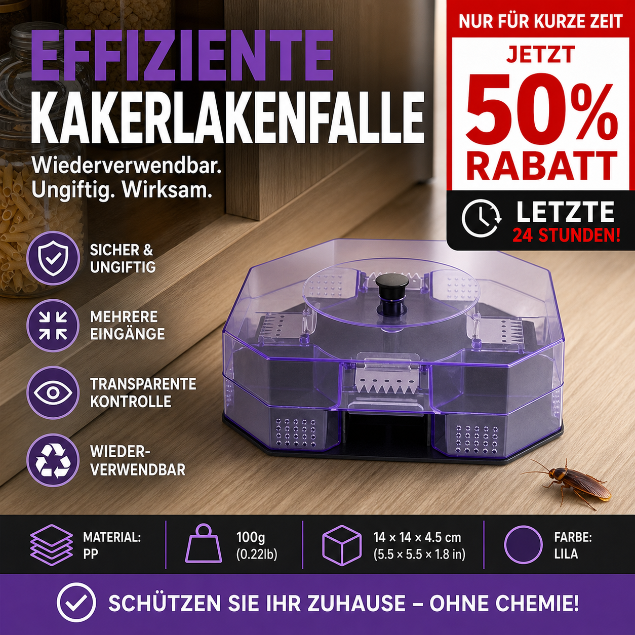 📢📢50 % Rabatt!! ⏰ ab 4,99 € pro Stück!! 🚫 Wiederverwendbare, leistungsstarke Kakerlakenfalle