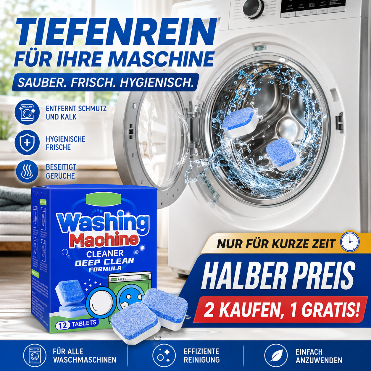 🔥🎁 2+1 GRATIS!!🥳💞2+1 GRATIS!!⚡💦Leistungsstarke Waschmaschinen-Reiniger Tabletten