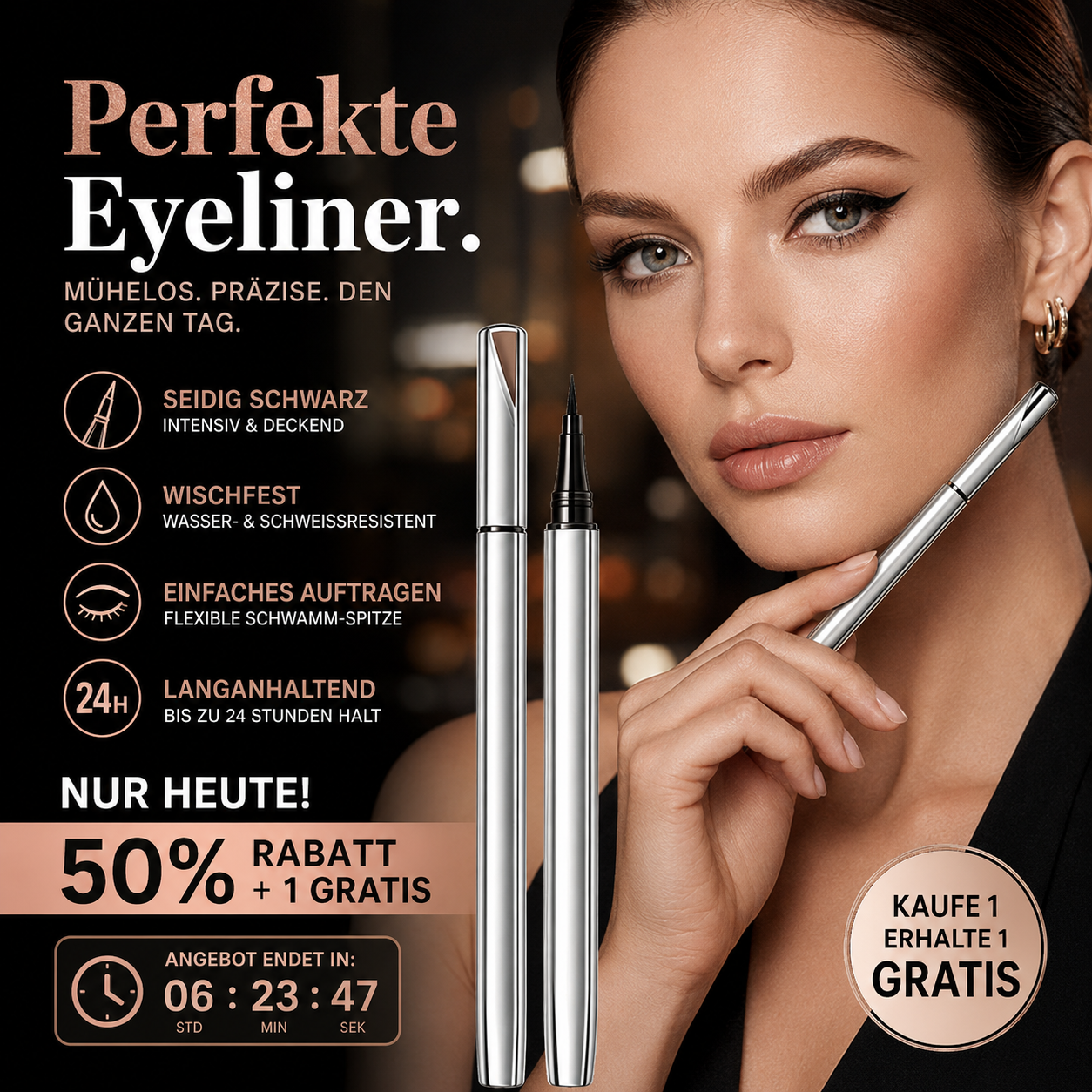 🔥🎁 1+1 GRATIS!!🥳 💞24 Stunden wischfester Präzisions-Flüssig-Eyeliner-Stift✨