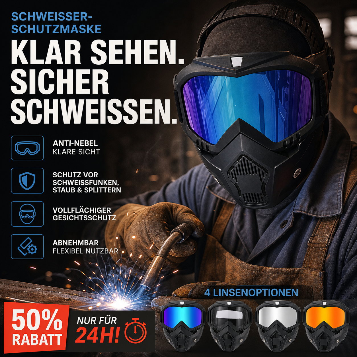 ✨🔥Spezialmaske zum Schweißen und Schneiden（Blendschutz, Schutz vor UV-Strahlung, Anti-Staub）