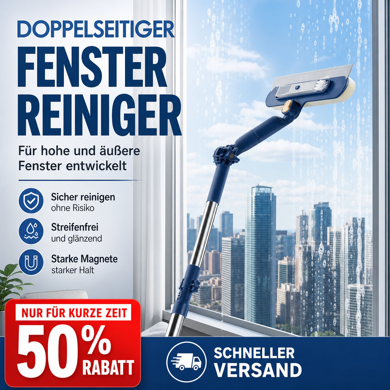 📢📢 50 % Rabatt!! ⏰🔥 Fensterreinigungsscheibenwischer für Hochhausfenste